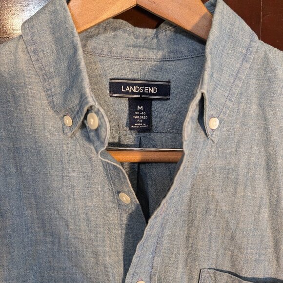 Lands' End Blue Chambray Shirt - Men's M Tailored Fit - Picture 2 of 5